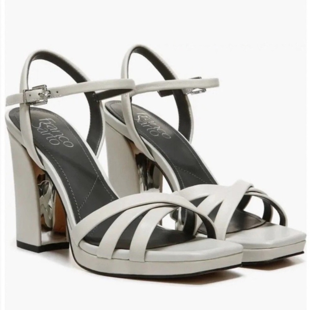 Womens Franco Sarto Damalis Gray‎ Leather Platform Block Heels Size 6 M GUC